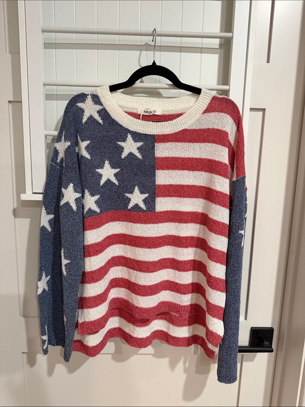 Miracle Red, White & Blue Stars & Stripes Crewneck Sweater
